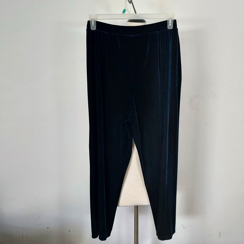 Koret Velvet Velour Party Holiday PANTS Size PL Pull on Elastic Waist Dark Teal - Picture 7 of 13